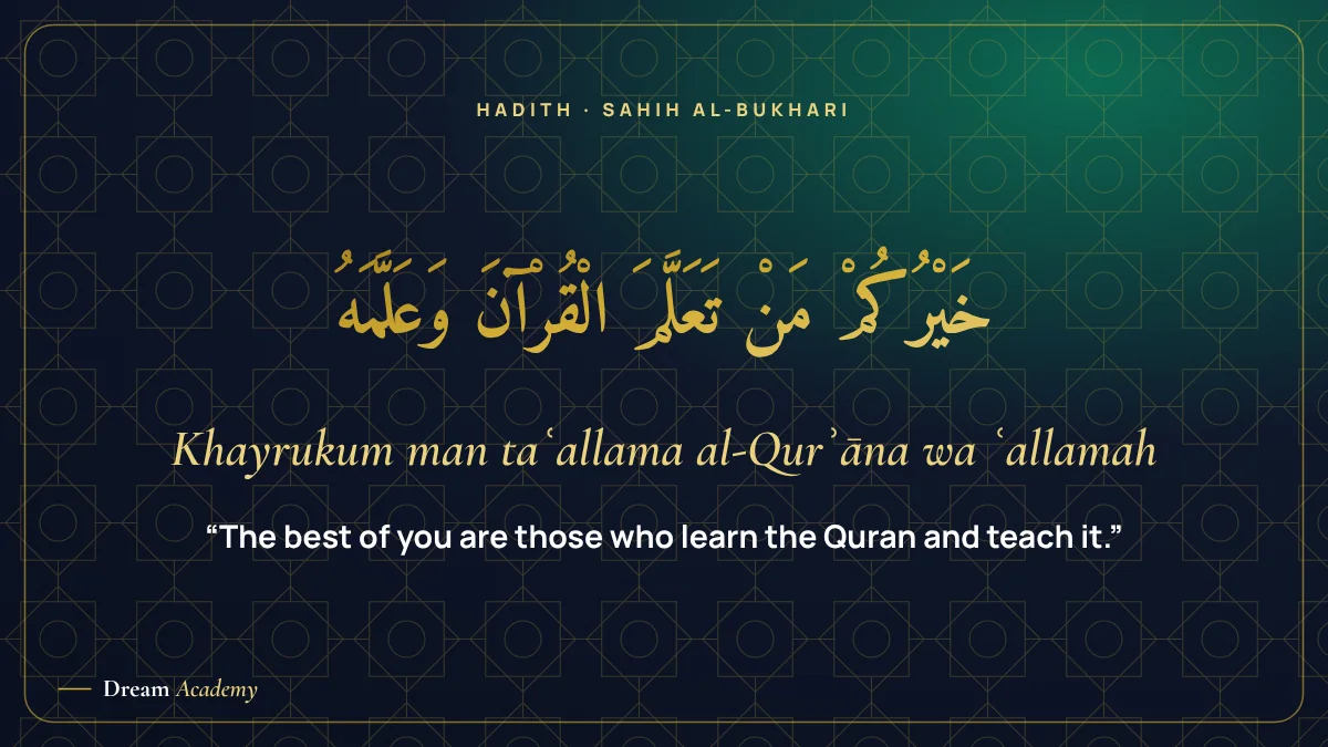 Card with the hadith "The best of you are those who learn the Quran and teach it", in Arabic and English